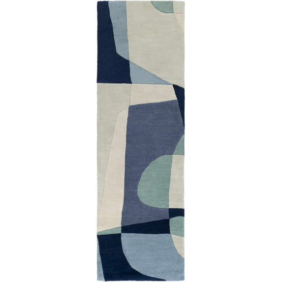 BoutiqueRugs Crawfordsville Contemporary Runner Rug - Medium Gray, Navy, Denim - 3' x 12' Runner