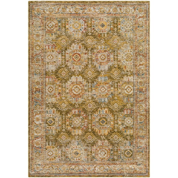 BoutiqueRugs Crescentia Traditional Area Rug - Light Sage, Mustard, Tan - 6'7" x 9'6"