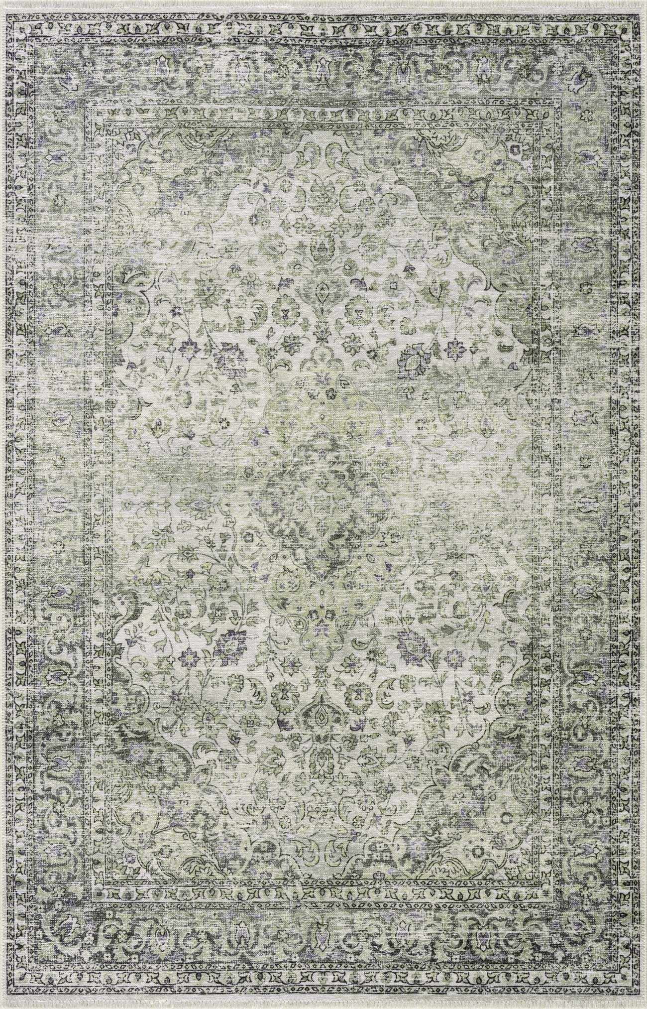 BoutiqueRugs Cristy Oriental Medallion Area Rug - Vintage Traditional Floral Carpet for Living Room - Machine Washable - Cream, Olive, Sage, Green - 7'10" x 10'3" (8x10)