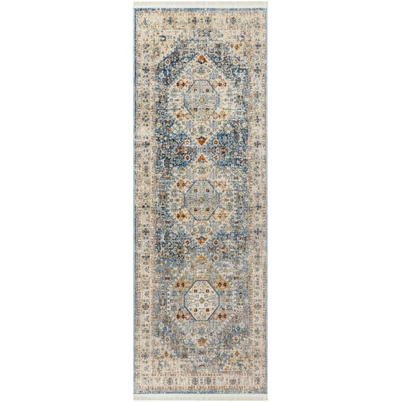 BoutiqueRugs Cyndi Traditional Runner Rug - Blue, Peach, Mustard - 2'10" x 8' Runner