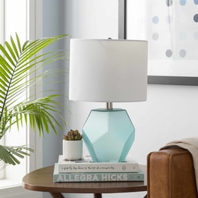 BoutiqueRugs Darrington Modern Glass Bedside Table Lamp for Bedroom Nightstand - End Side Lighting for Living Room - Shade Linen - White, Blue, Teal, Aqua - 17" H