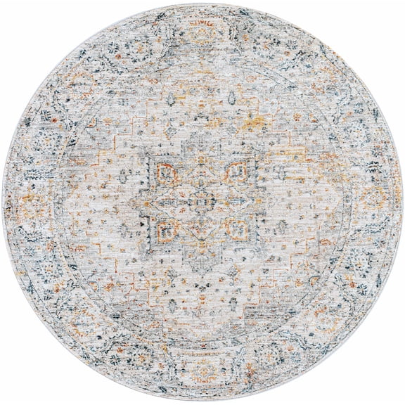 BoutiqueRugs Darvel Traditional Area Rug - Teal, Medium Gray, Rust - 7'10" Round