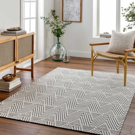 BoutiqueRugs Dawid Contemporary Area Rug - Off White, Black - 18" x 18" Sample