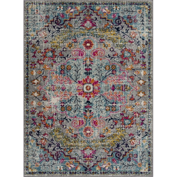 BoutiqueRugs Delanson Oriental Medallion Large Area Rug - Farmhouse Traditional Floral Carpet for Living Room - Teal, Pink, Magenta - 7'10" x 10'2" (8x10 Area Rug)