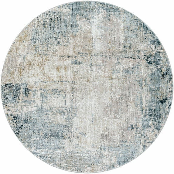 BoutiqueRugs Devonport Contemporary Area Rug - Medium Gray, Light Gray, Pale Blue - 6'7" Round