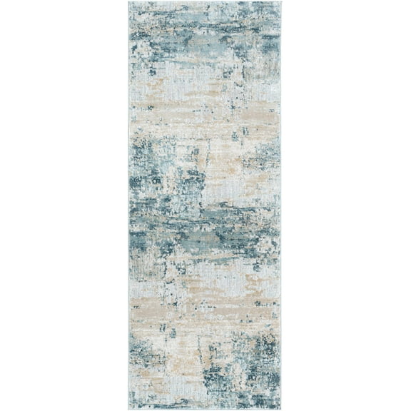 BoutiqueRugs Devonport Contemporary Runner Rug - Medium Gray, Light Gray, Pale Blue - 2'7" x 7'3" Runner