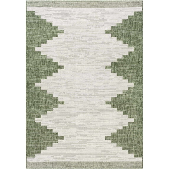 BoutiqueRugs Djugun Moroccan Geometric Area Rug - Outdoor Safe - Performance Carpet for Porch, Patio, Entryway - High Traffic -Green, Sage, Olive, Cream - 2' x 2'11" (2x3 Small Area Rug)