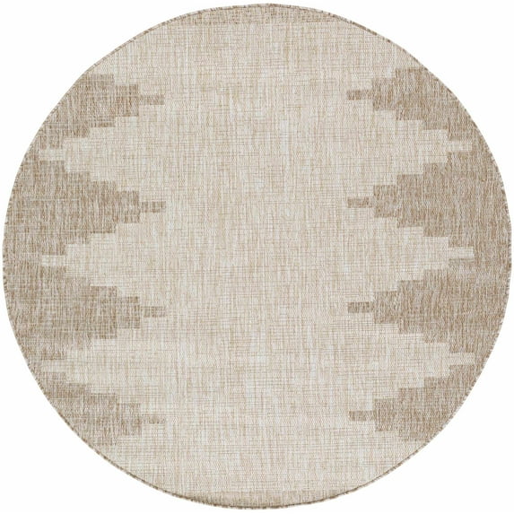 BoutiqueRugs Djugun Moroccan Geometric Area Rug - Outdoor Safe - Performance and High Traffic Carpet for Porch, Patio, Living Room- Beige, Cream, Tan, Brown - 6'7" Round