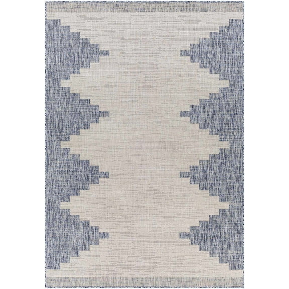 BoutiqueRugs Djugun Moroccan Geometric Large Area Rug - Outdoor Safe - Performance Carpet - High Traffic Rug for Porch, Patio, Living Room - Blue, Gray, Navy - 8'10" x 12' (9x12)