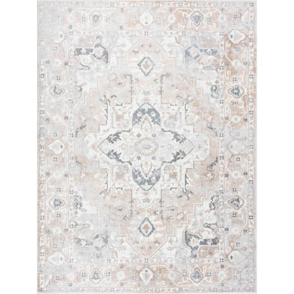 BoutiqueRugs Dobry Farmhouse Area Rug - Off White, Blue, Tan - 7'10" x 10'