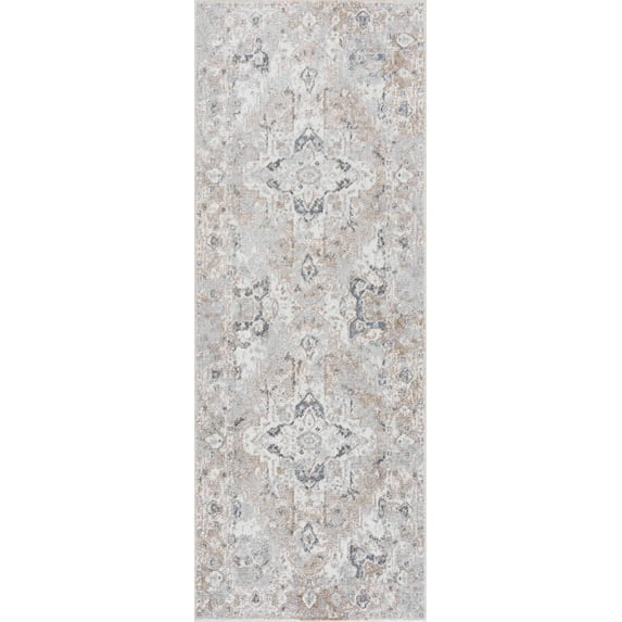 Boutique Rugs Dobry Farmhouse Runner Rug - Off White, Blue, Tan - 2'7" x 10' Runner