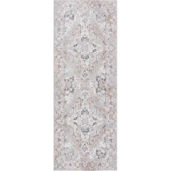 BoutiqueRugs Dobry Farmhouse Runner Rug - Off White, Blue, Tan - 2'7" x 7'3" Runner