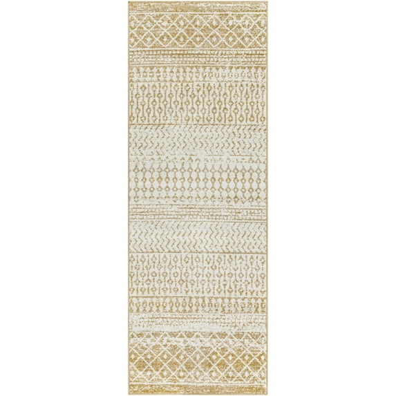 Boutique Rugs Dong Farmhouse Moroccan Geometric Runner Rug - Boho Aztec Tribal Carpet for Hallway, Kitchen - Beige, Cream, Light Brown - 2'7" x 13'11" Runner