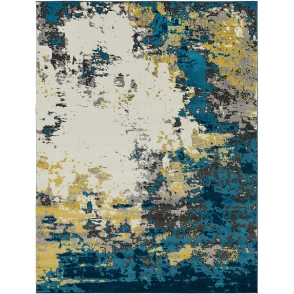 BoutiqueRugs Dover Polypropylene Low Pile Marble Area Area Rug - Teal, Navy, Mustard - 2' x 2'11"