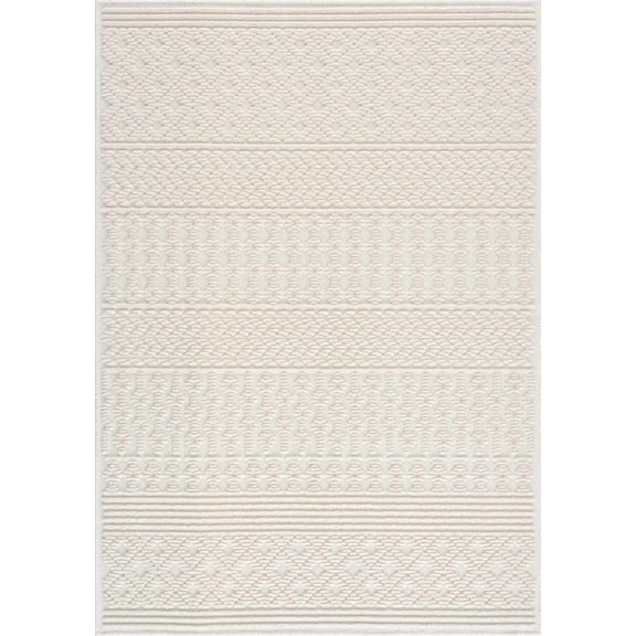 BoutiqueRugs Drago High Low Textured Area Rug - Boho Moroccan Geometric Rug for Living Room, Bedroom, Dining Room - Machine Washable - White, Off White - 5' x 7'2"