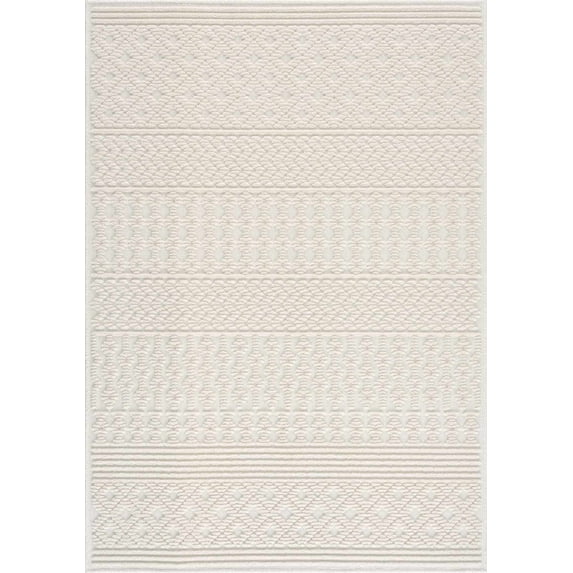 BoutiqueRugs Drago High Low Textured Large Area Rug - Boho Moroccan Geometric Rug for Living Room, Bedroom - Machine Washable - White, Off White - 7'10" x 10'1"
