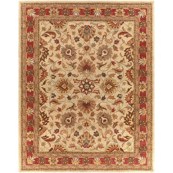 BoutiqueRugs Dresher Boho Hand Tufted Wool Natural Fiber Soft Area Rug - Traditional Floral Damask Carpet for Living Room, Bedroom, Dining Room - Tan, Rust, Olive - 5' x 8'