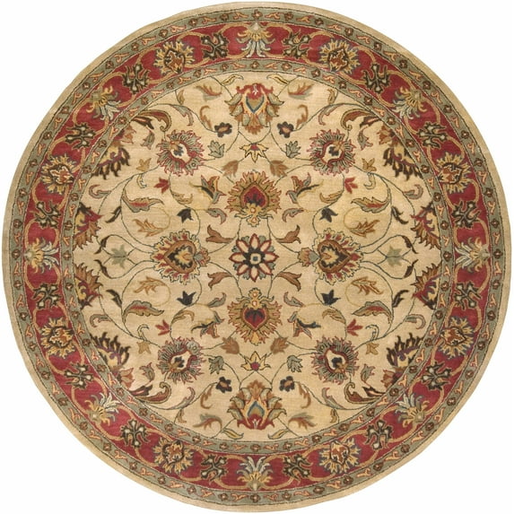 BoutiqueRugs Dresher Boho Hand Tufted Wool Natural Fiber Soft Area Rug - Traditional Floral Damask Carpet for Living Room, Bedroom - Tan, Rust, Olive - 9'9" Round