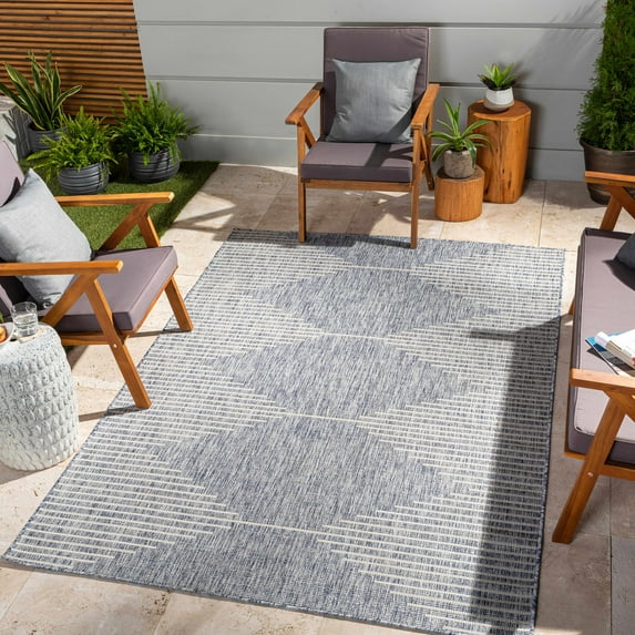 BoutiqueRugs Dumingag Bohemian, Transitional Runner Rug - Outdoor Safe - Navy, Blue, Pale Blue - 2'7" x 12' Runner