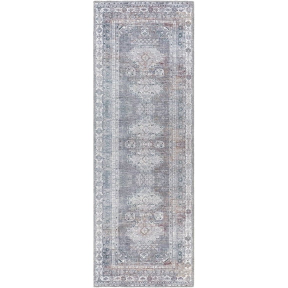 BoutiqueRugs Eadestown Boho Oriental Medallion Runner Rug -Traditional Floral Carpet for Hallway, Kitchen - Machine Washable - Red, Gray, Green - 2'7" x 7'3" (2x8)