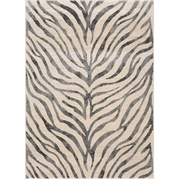 BoutiqueRugs Ecorse Zebra Print Area Rug - Black, Charcoal, Peach - 8'10" x 12'3"