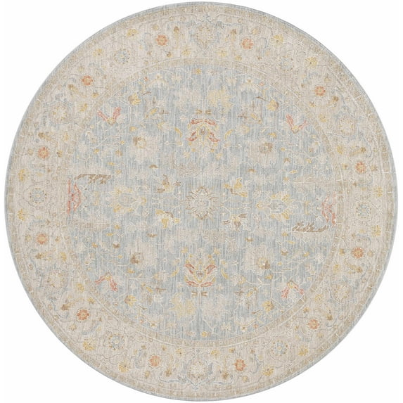 BoutiqueRugs Edie Traditional Area Rug - Taupe, Medium Gray, Mustard - 6'7" Round