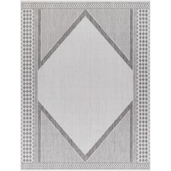BoutiqueRugs Efrem Bohemian, Transitional Area Rug - Outdoor Safe - Off White, Charcoal, Medium Gray - 5'3" x 7'
