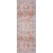 BoutiqueRugs Washable Red Medallion 10ft Runner Rug Traditional Light Blue Charcoal Orange Yellow Off White Eira Hallway Kitchen Corridor Stairway Laundry Room 27" x 10 Easy Clean Stain Resistant