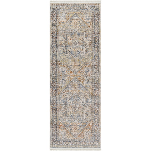 BoutiqueRugs Elita Traditional Runner Rug - Blue, Peach, Mustard - 2'10" x 8' Runner