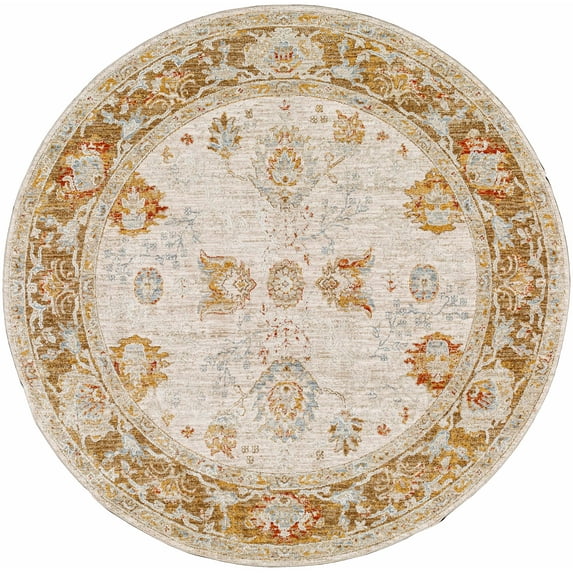 BoutiqueRugs Elloree Traditional Area Rug - Olive, Denim, Rust - 6'7" Round