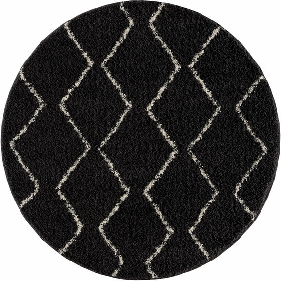 BoutiqueRugs Ennis Black Chevron Area Rug - Charcoal, Peach - 5'3" Round
