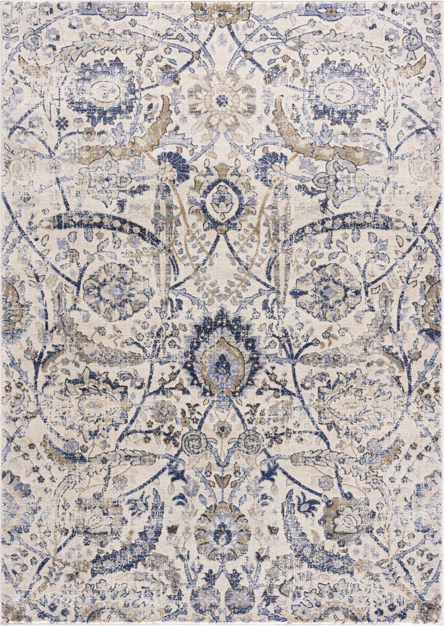 BoutiqueRugs Erbacon Traditional Floral Area Rug - Oriental Damask Patterned Carpet for Living Room, Bedroom - Beige, Blue, Sage, Cream - 4'2" x 5'7"