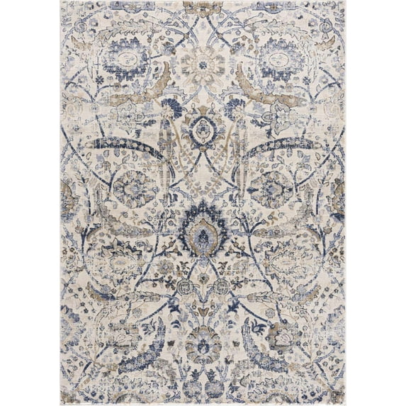 BoutiqueRugs Erbacon Traditional Floral Area Rug - Oriental Damask Patterned Carpet for Living Room, Bedroom - Beige, Blue, Sage, Cream - 4'2" x 5'7"