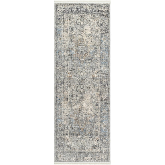 BoutiqueRugs Erela Traditional Runner Rug - Charcoal, Peach, Slate Blue - 2'10" x 12' Runner