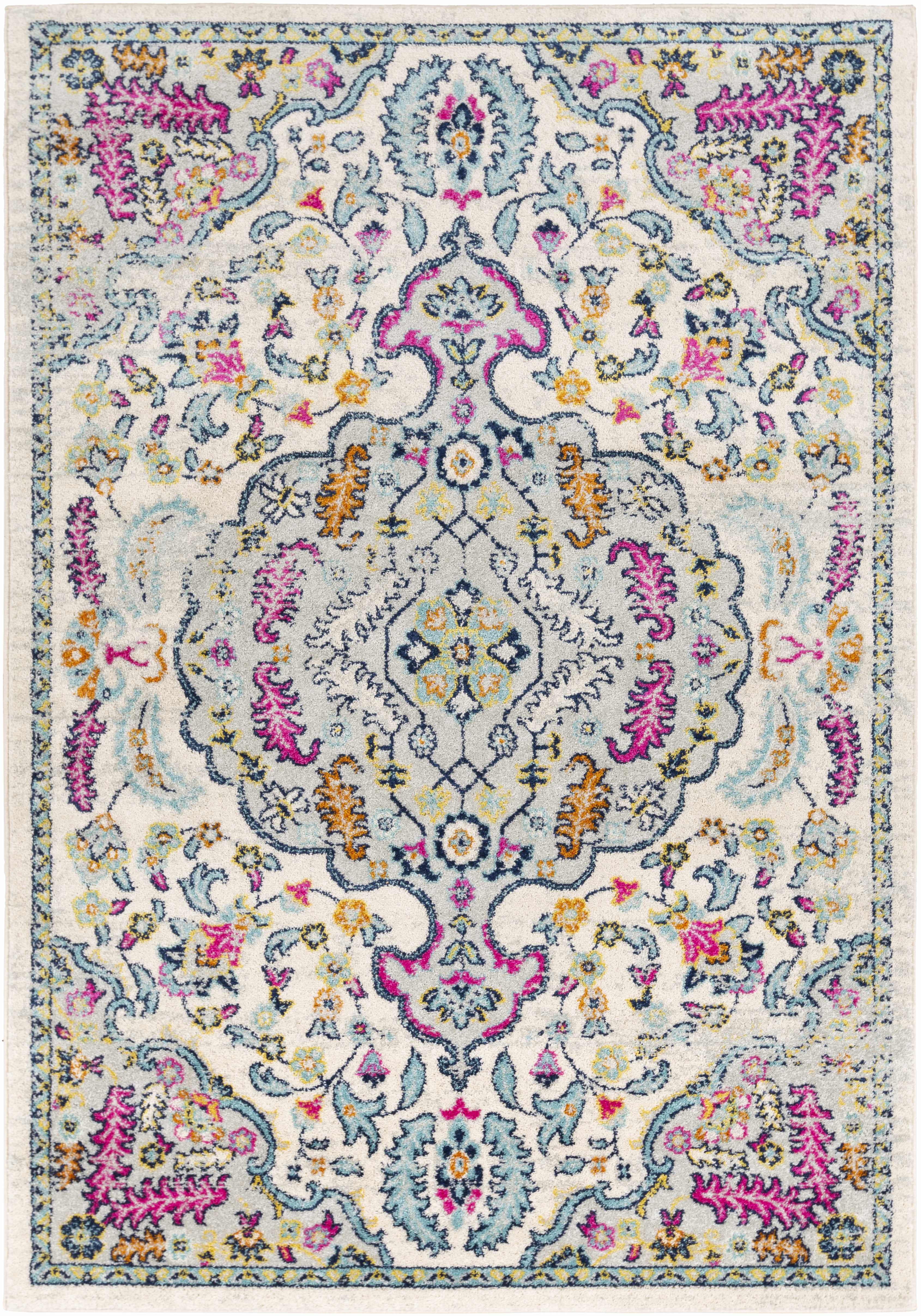 BoutiqueRugs Errol Traditional Area Rug - Pink, Aqua, Light Slate - 6'7" x 9'