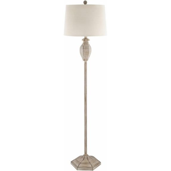 BoutiqueRugs Esmeralda Floor Lamp for Living Room - Boho Resin Standing Lighting - Shade Linen - Cream, White, Beige - 59'' H