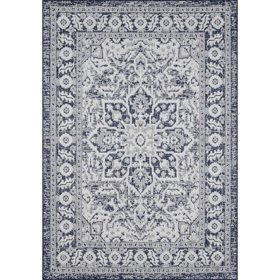 BoutiqueRugs Etoile Traditional Area Rug - Outdoor Safe - Navy, Light Blue, Blue - 2' x 2'11"