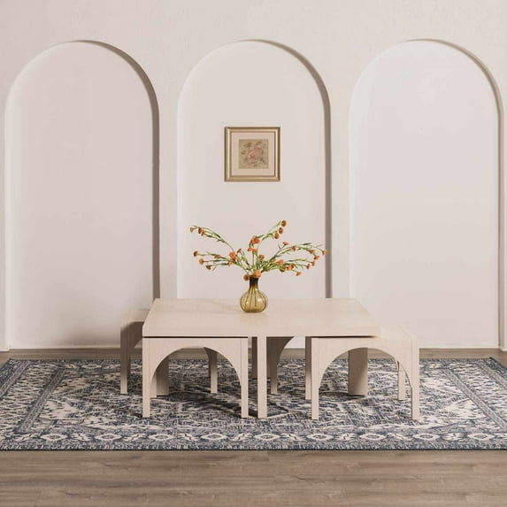 BoutiqueRugs Etoile Traditional Area Rug - Outdoor Safe - Navy, Light Blue, Blue - 6'7" Round