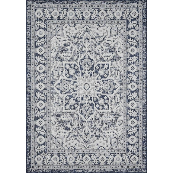 BoutiqueRugs Etoile Traditional Area Rug - Outdoor Safe - Navy, Light Blue, Blue - 6'7" x 9'