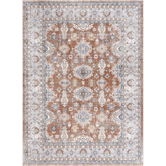 BoutiqueRugs Ezio Farmhouse Area Rug - Machine Washable - Rust, Mustard, Off White - 9'2" x 12'