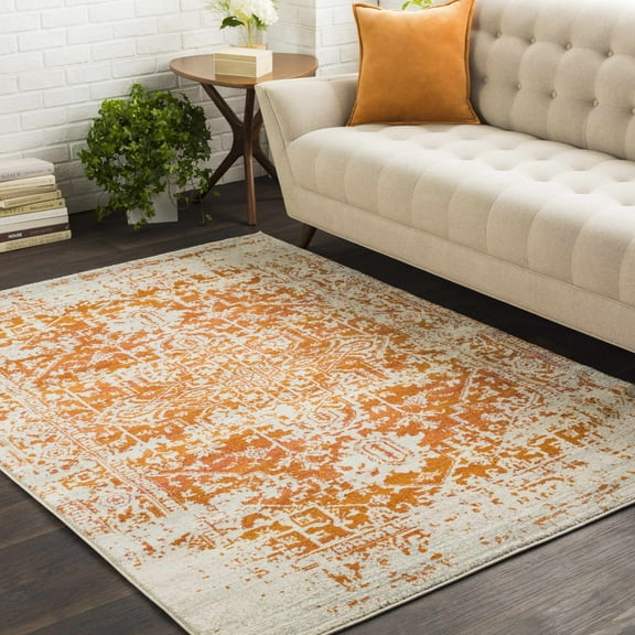 BoutiqueRugs Fairmount Burnt Orange Medallion Area Rug - Burnt Orange, Medium Gray, Burgundy - 18" x 18" Sample