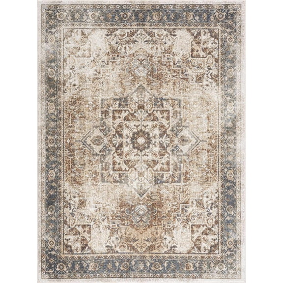 BoutiqueRugs Fang Farmhouse Area Rug - Machine Washable - Dark Blue, Light Blue, Off White - 2' x 3'