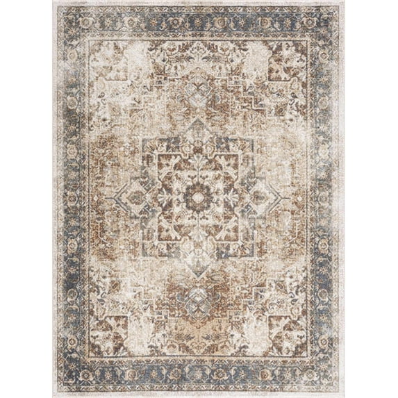BoutiqueRugs Fang Farmhouse Area Rug - Machine Washable - Dark Blue, Light Blue, Off White - 9'2" x 12'