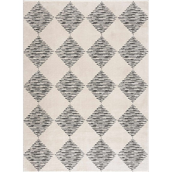 BoutiqueRugs Fauci Farmhouse Area Rug - Cream, Black White - 6'7" x 9'
