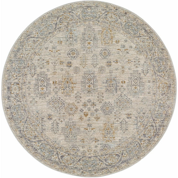 BoutiqueRugs Fawn Traditional Area Rug - Dusty Sage, Light Brown, Medium Gray - 6'7" Round