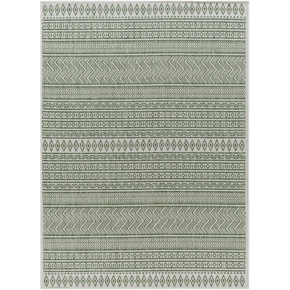 BoutiqueRugs Fenny Moroccan Geometric Zig Zag Area Rug - Southwestern Trellis Carpet for Living Room, Patio, Terrace - Outdoor Safe - Green, Olive, Sage - 7'10" x 10'2" (8x10)