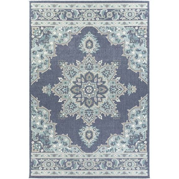 BoutiqueRugs Ferron Traditional Area Rug - Outdoor Safe - Navy, Pale Blue, Taupe - 5'11" x 8'10"