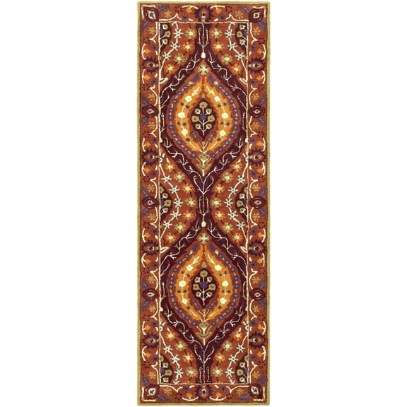 Boutique Rugs Fine Traditional Runner Rug - Burgundy, Camel, Rust - 2'6" x 8' Runner