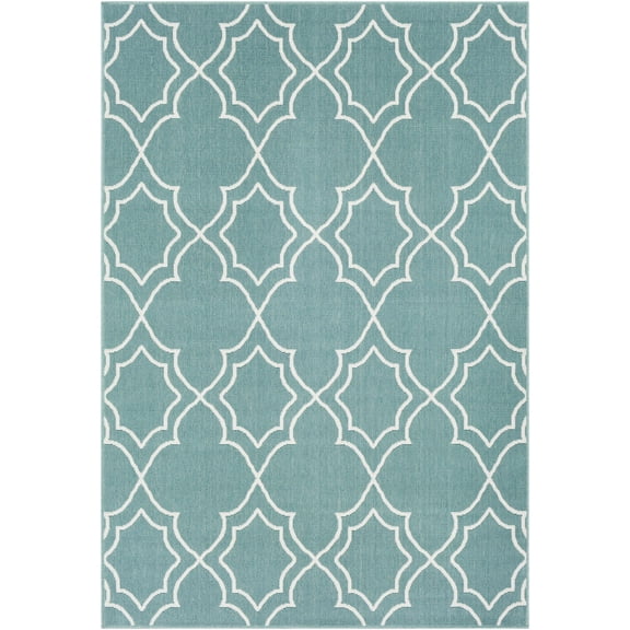 BoutiqueRugs Folsom Traditional, Transitional Area Rug - Outdoor Safe - Teal, White - 3'7" x 5'7"
