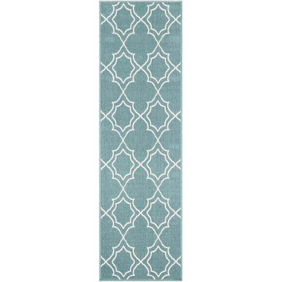BoutiqueRugs Folsom Traditional, Transitional Runner Rug - Outdoor Safe - Teal, White - 2'5" x 11'10" Runner